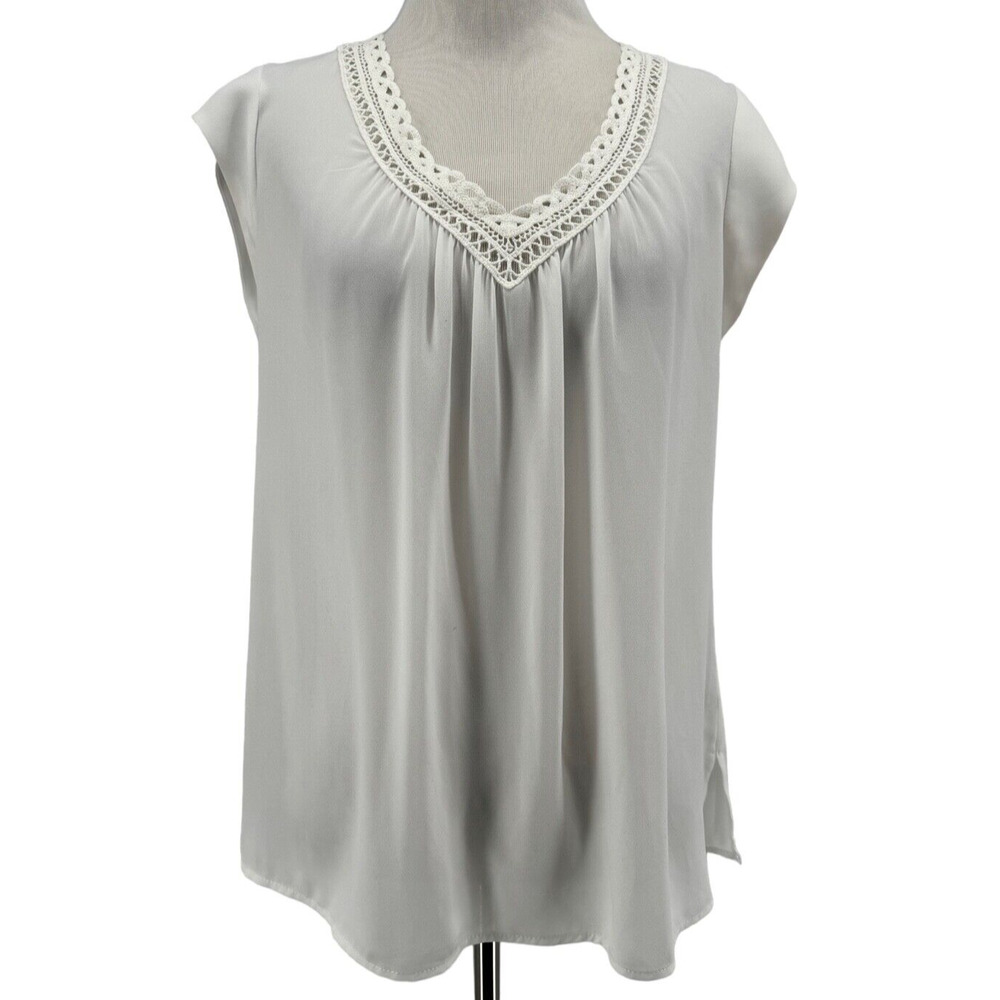 DR2 Daniel Rainn Women's White Semi-Sheer Cap Sleeve V-Neck Blouse Size XS
